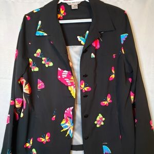 1990s Vintage Butterflies TanJay Button Up Cottagecore Long Sleeve Shirt Size M